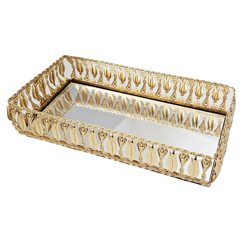 PLATEAU DECO METAL RECTANGULAIRE 26X13 CM MODELE OR