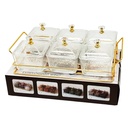 Service 6 bols en verre avec couvercle support metal en or 28x18,5 Cm