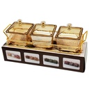 Service 3 bols en verre avec couvercle support metal en or 28x10 Cm