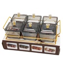 Service 6 bols en verre avec couvercle support metal en or 28x18,5 Cm
