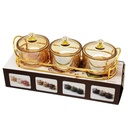 Service 3 bols en verre avec couvercle support metal en or 28x10 Cm