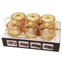 Service 6 bols en verre avec couvercle support metal en or 28x18,5 Cm