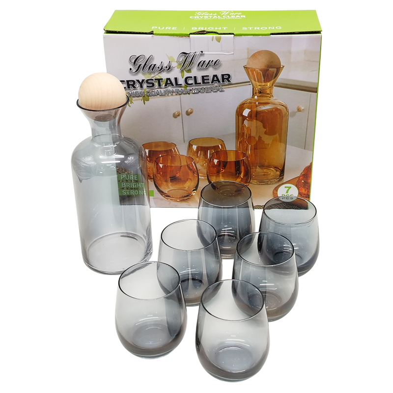 Set Bouteille avec support bois + 6 verres