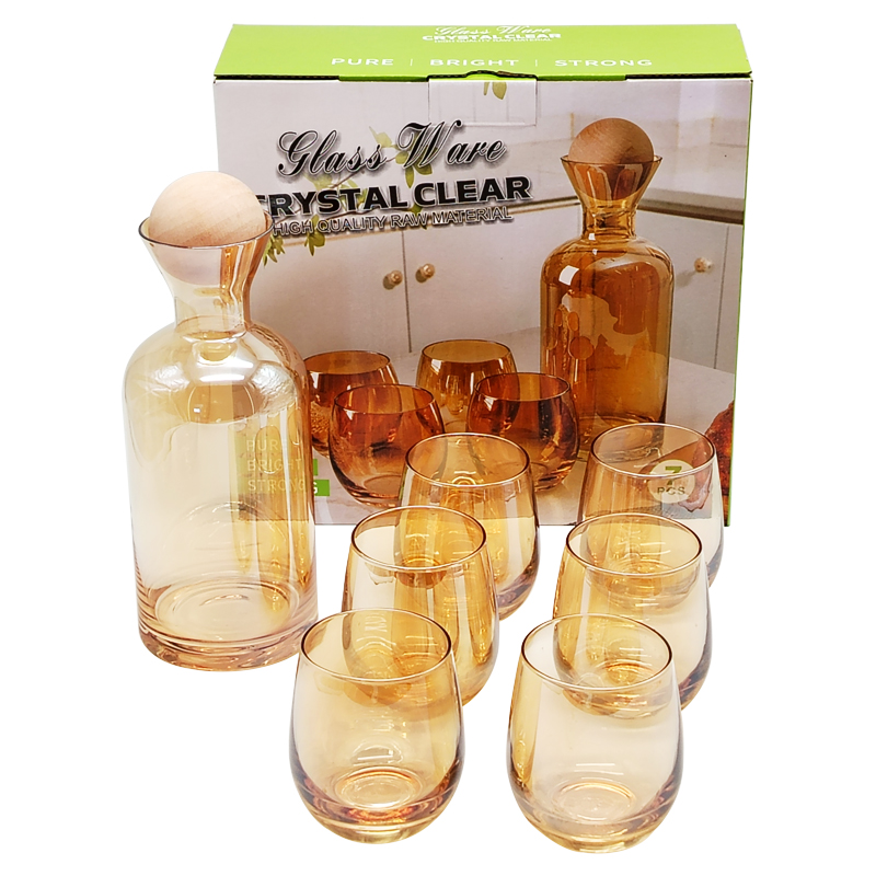 Set Bouteille avec support bois + 6 verres