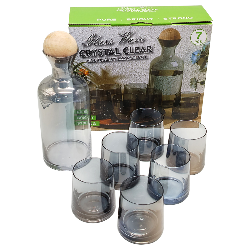 Set Bouteille avec support bois + 6 verres