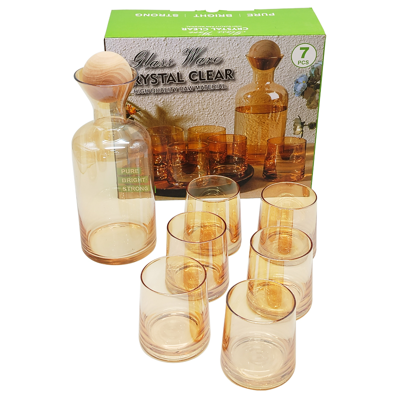 Set Bouteille avec support bois + 6 verres