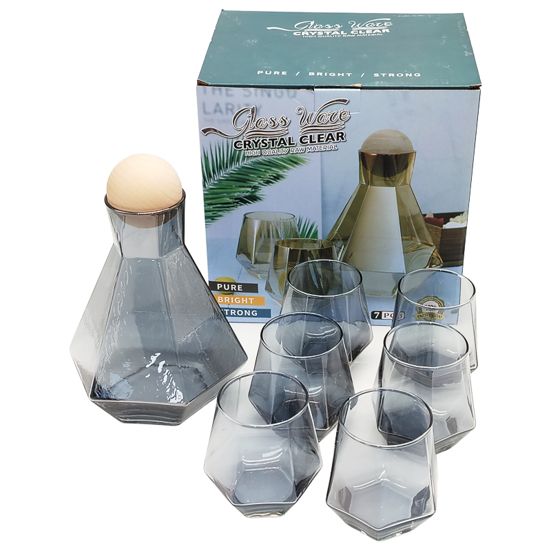 Set Bouteille avec support bois + 6 verres