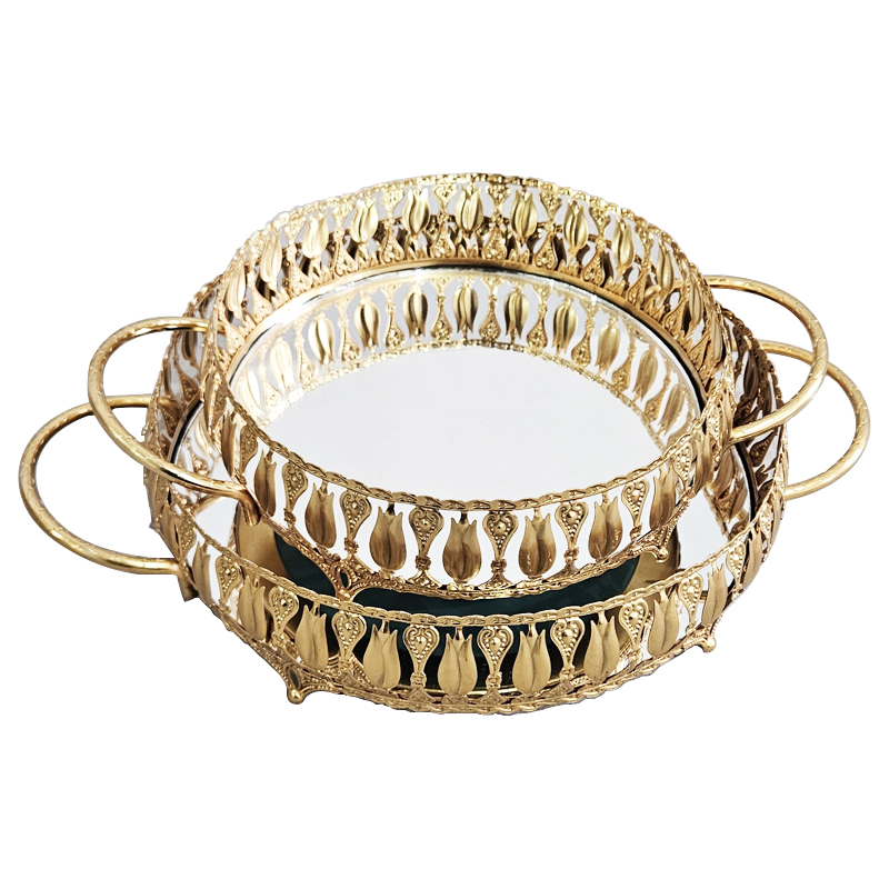 SET 2 PLATEAUX DECO METAL 20 CM &amp; 25 CM