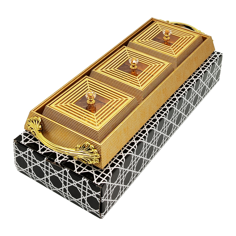 Set Déco 3 compartiments 41x15 cm modèle or matière plastique
