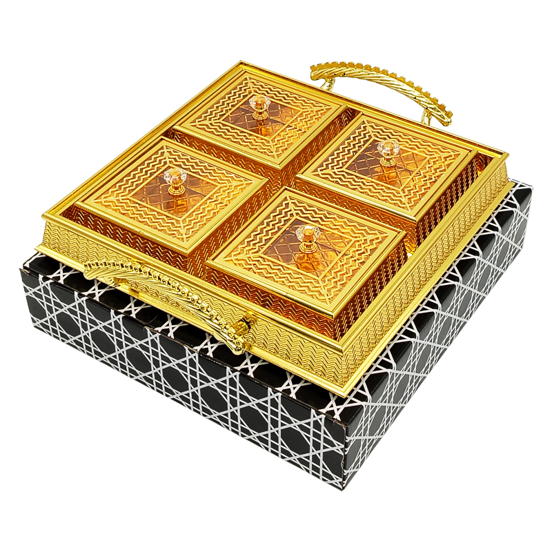 Set Déco 4 compartiments 28x28 cm modèle or matière plastique