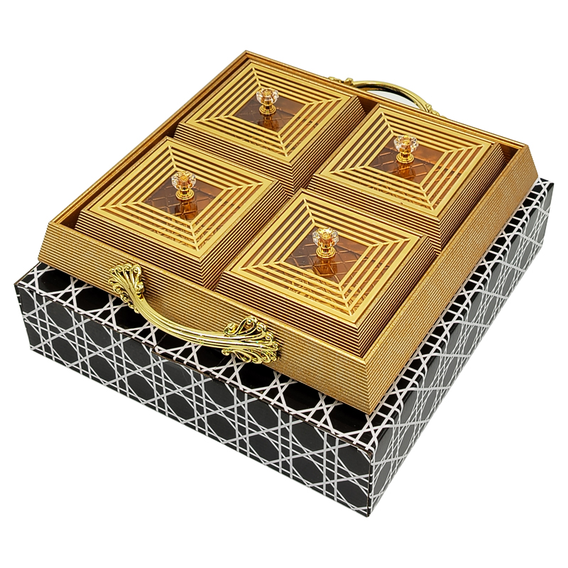 Set Déco 4 compartiments 28x28 cm modèle or matière plastique