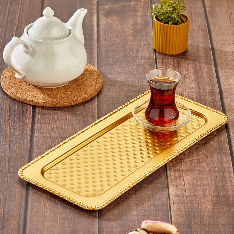 PLATEAU DECO PLASTIQUE MODELE OR 39X17 CM