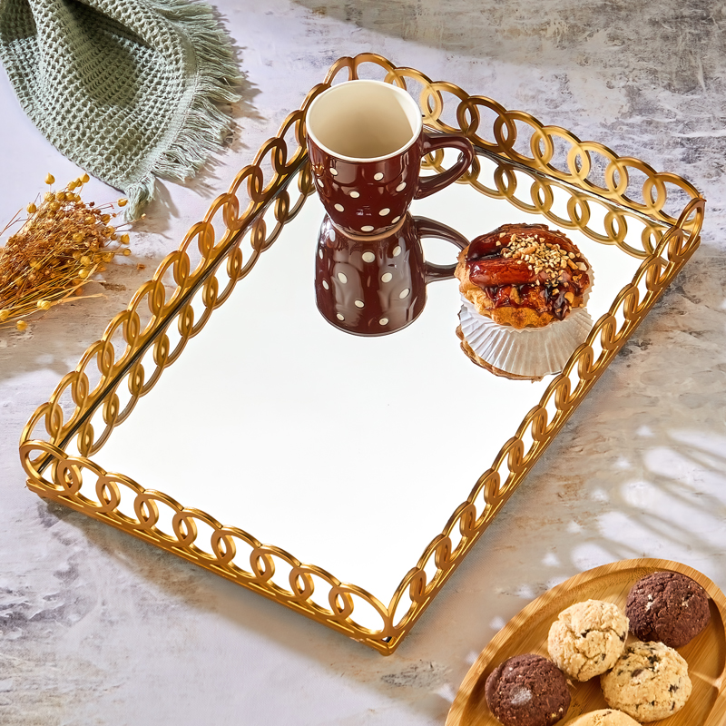 PLATEAU DECO PLASTIQUE ET MIRROIR 40X27 CM MODELE OR