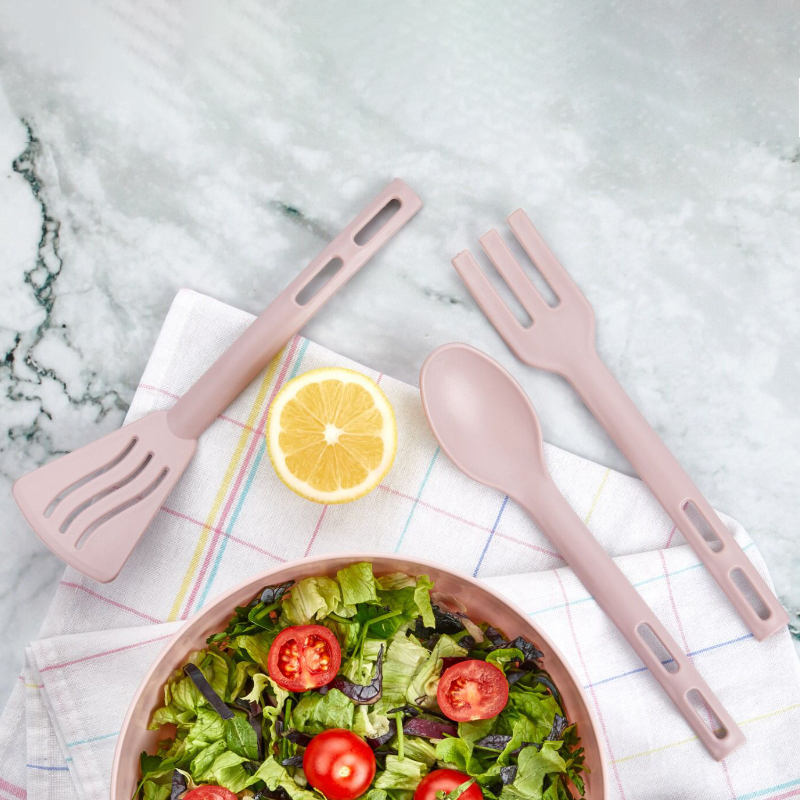 SET 3 PIECES SERVICE CUILLERE/FOURCHETTE/SPATULE 24 CM MIX NOIR/ROUGE/ROSE/CREME/JAUNE