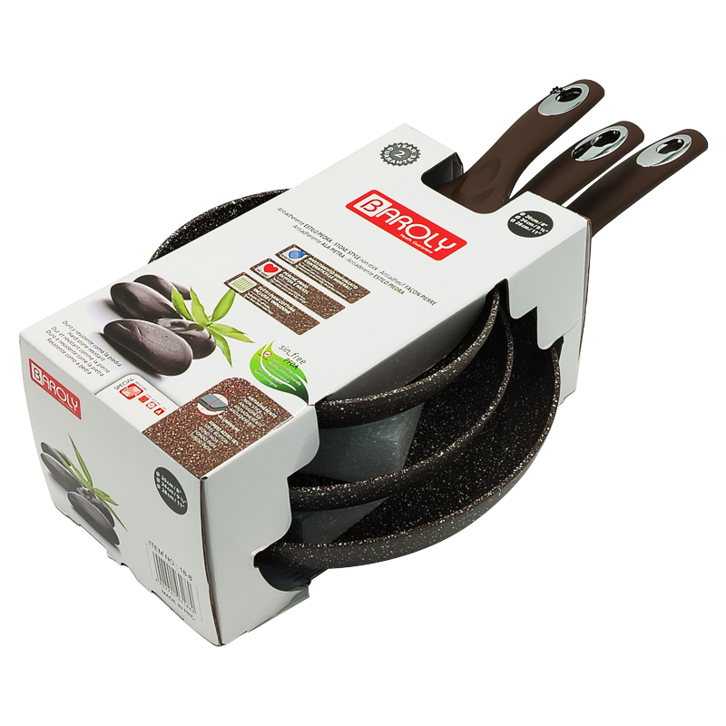 SET 3 POELES 28 / 24 / 20 CM COULEUR MARRON