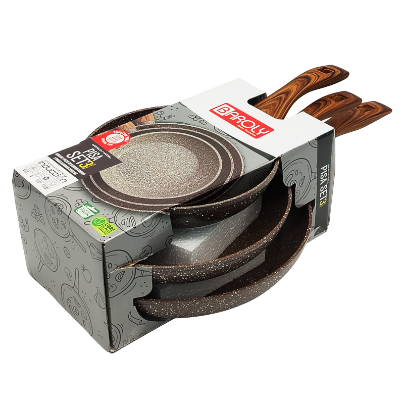 SET 3 POELES 28 / 24 / 20 CM COULEUR MARRON