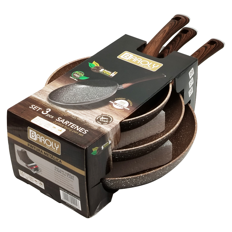 SET 3 POELES 28 / 24 / 20 CM COULEURS MIX NOIR / MARRON