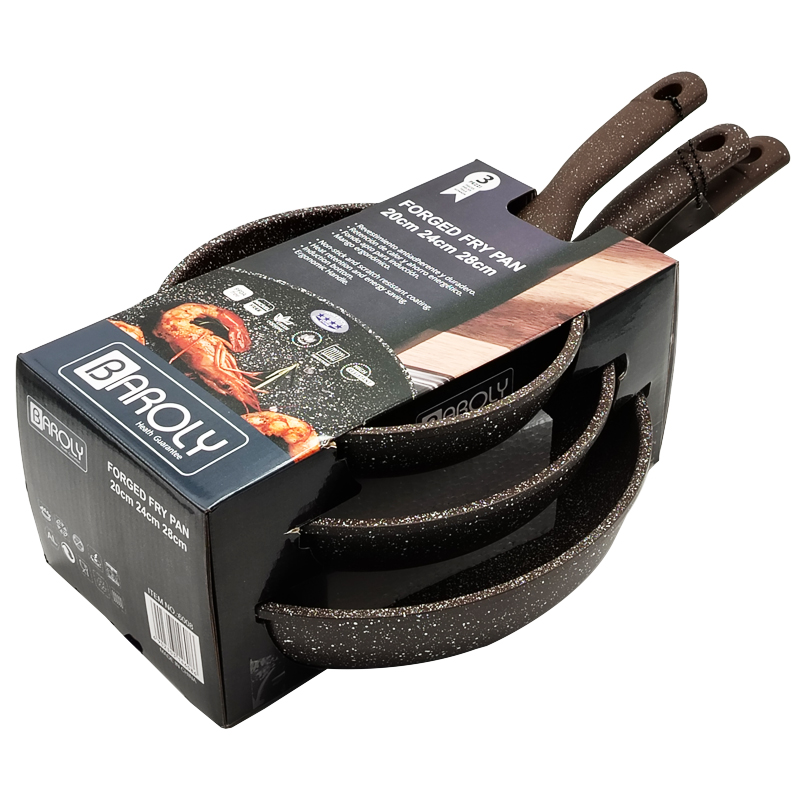 SET 3 POELES 28 / 24 / 20 CM COULEURS MIX NOIR / MARRON