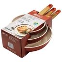 SET 3 POELES 28 / 24 / 20 CM COULEURS MIX VERT / ROUGE / MARRON