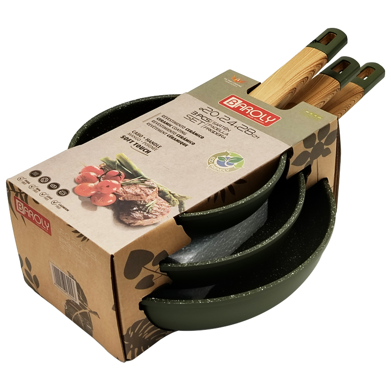 SET 3 POELES 28 / 24 / 20 CM COULEUR VERT