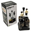 SET 4 PIECES : 2 POTS EPICES + 2 BOUTEILLES HUILE AVEC SUPPORT 24X11 CM MIX COULEURS NOIR / BLANC