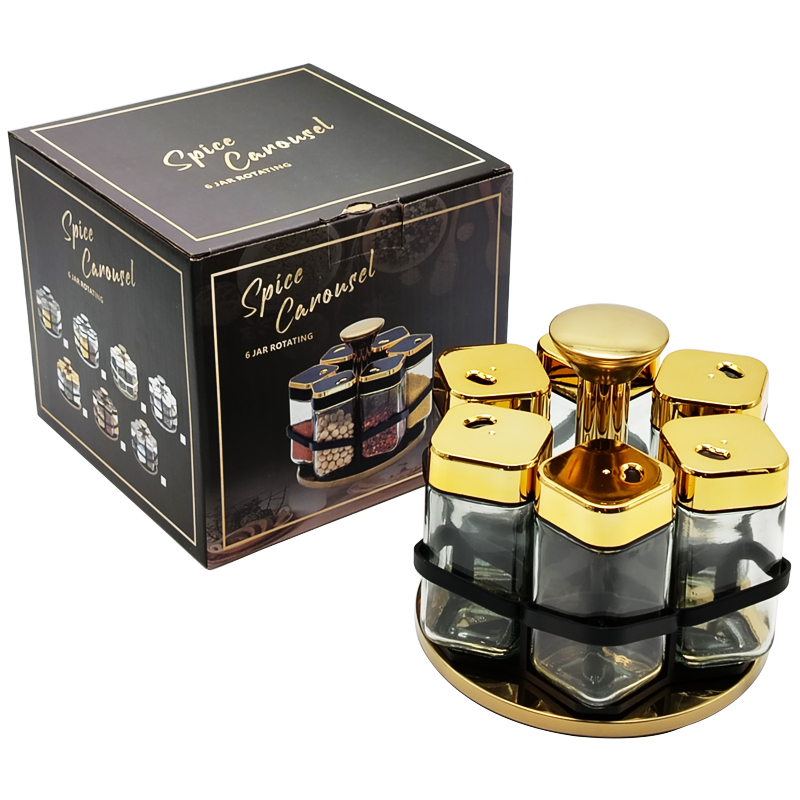 SET 6 POT EPICE VERRE AVEC SUPPORT 17X17 CM COULEUR OR