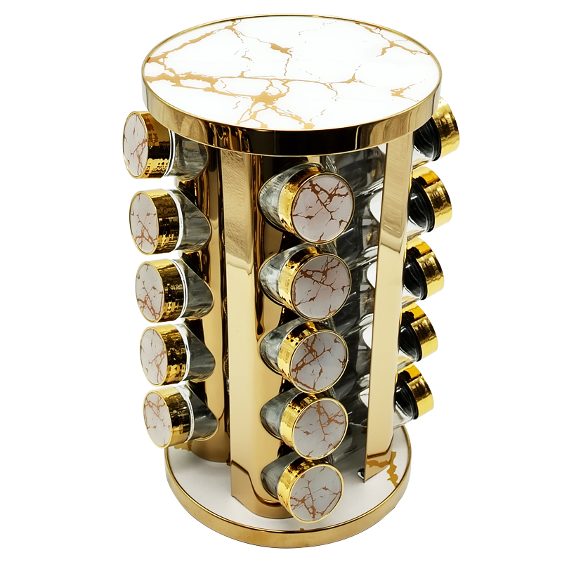 SET 20 POT EPICE VERRE AVEC SUPPORT 19X34 CM COULEURS MIX NOIR / BLANC