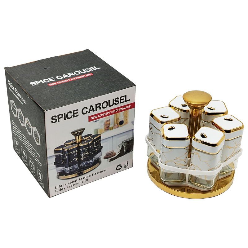 SET 6 POT EPICE VERRE AVEC SUPPORT 17X17 CM COULEURS MIX NOIR / BLANC