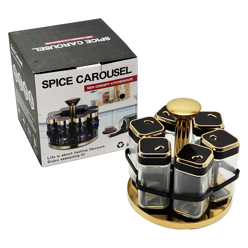 SET 6 POT EPICE VERRE AVEC SUPPORT 17X17 CM COULEURS MIX NOIR / BLANC