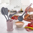 SET 5 PIECES (2 CUILLERES + 1 SPATULE + 1 LOUCHE + 1 BASE) MIX ROUGE/GRIS/CREME/OR