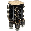 SET 12 POT EPICE VERRE AVEC SUPPORT 17X17X25 CM COULEUR NOIR