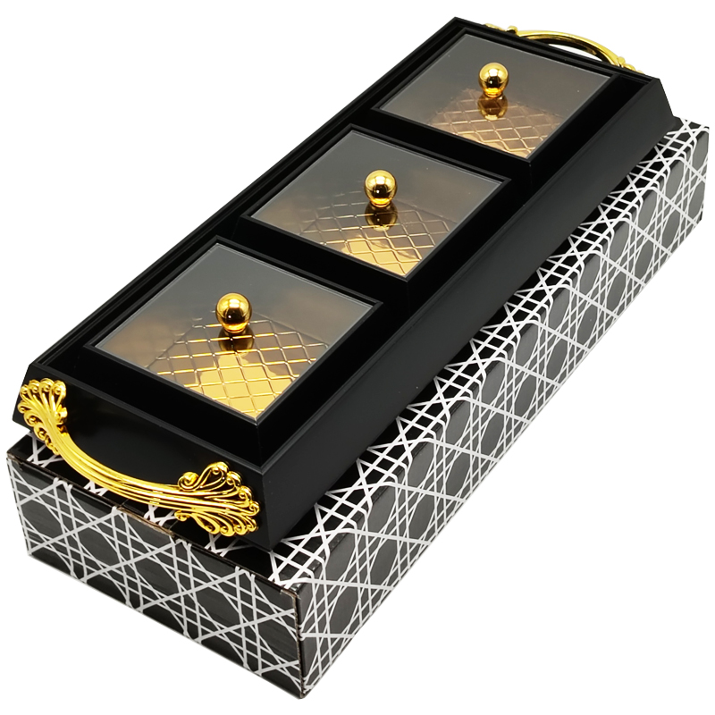 Set Déco 3 compartiments 41x15 cm modèle or matière plastique