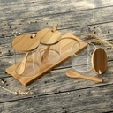SET 3 POTS EPICES AVEC CUILLERES BOIS + SUPPORT BOIS 28.5X9.5 CM / 8X8.5 CM