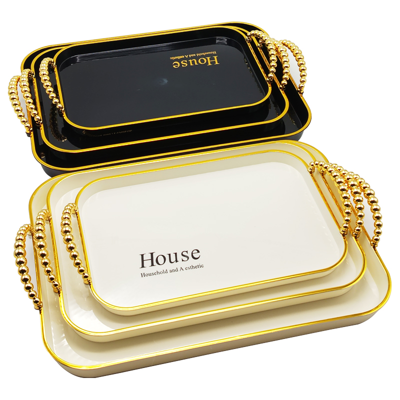 SET 3 PLATEAUX DECO PLASTIQUE 42X31 / 38X26 / 33X22 CM COULEUR MIX NOIR / BLANC