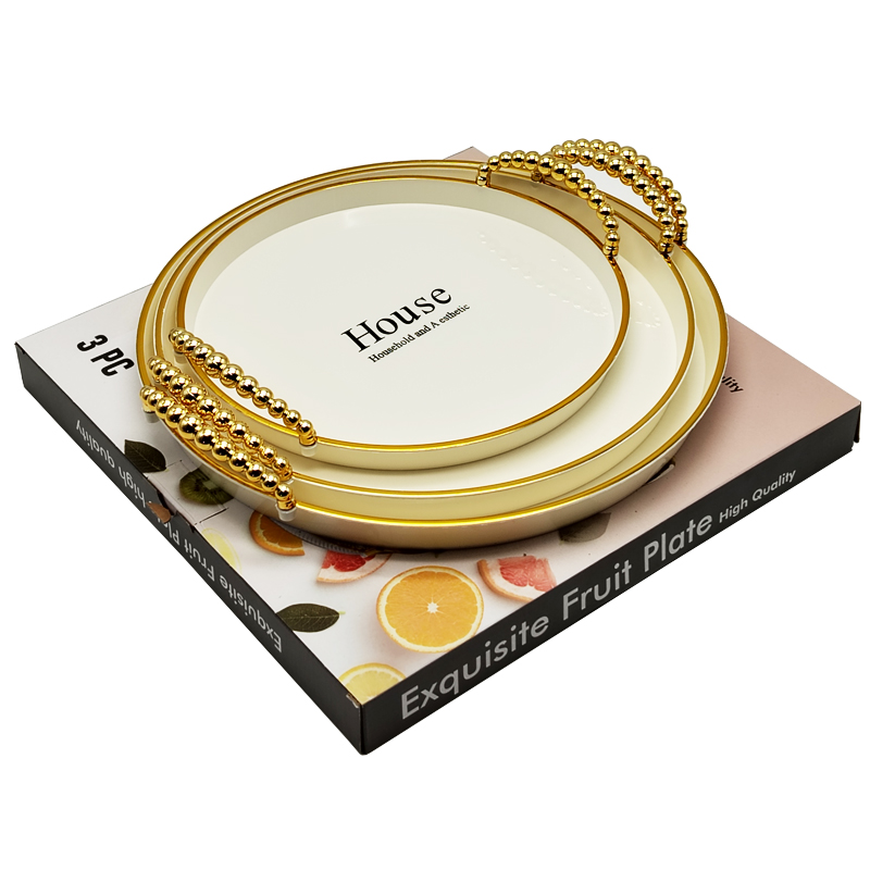 SET 3 PLATEAUX DECO PLASTIQUE 35 / 33 / 28 CM COULEUR MIX NOIR / BLANC
