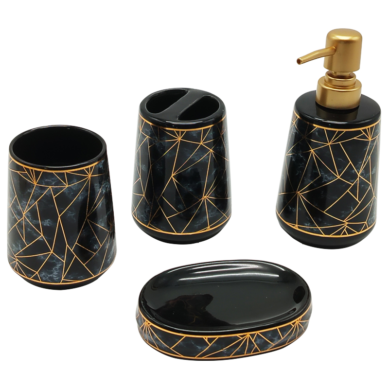 SET SALLE DE BAIN 4 PIECES CERAMIQUE COULEUR MIX NOIR / BLANC