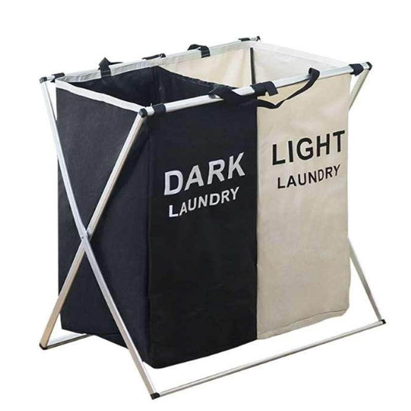 BAC A LINGE 2 COMPARTIMENTS PLIABLE METAL 59X65X37 CM 