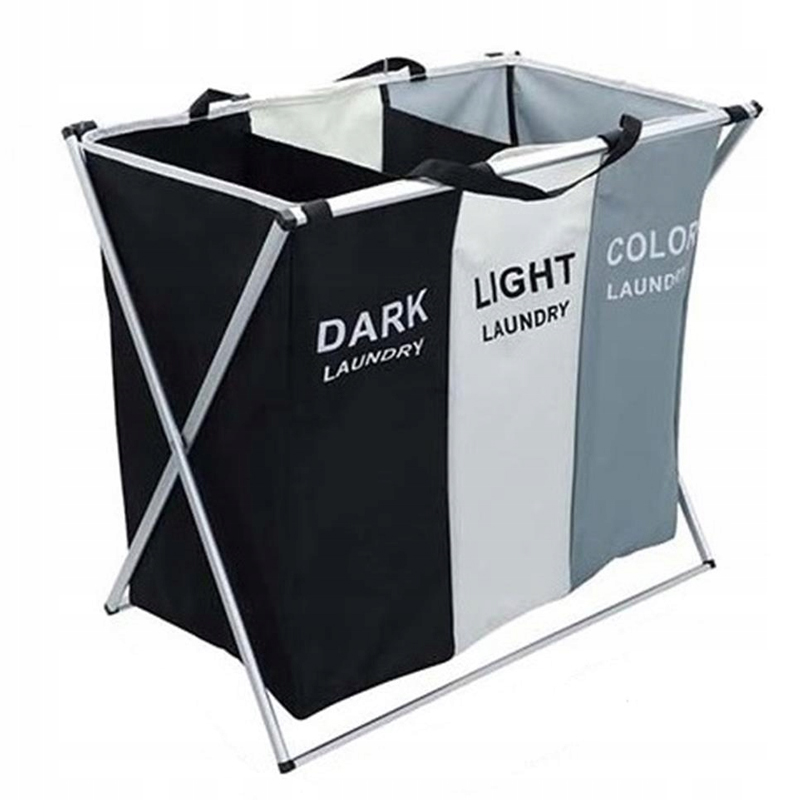 BAC A LINGE 3 COMPARTIMENTS PLIABLE METAL 58X58X36 CM 