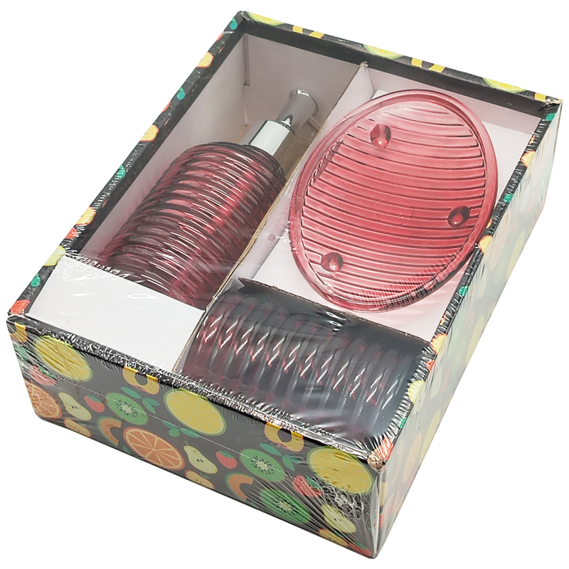 Set salle de bain 3 pièces en verre couleur rouge