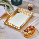 PLATEAU DECO PLASTIQUE ET MIRROIR 32X20 CM MODELE OR