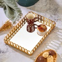 PLATEAU DECO PLASTIQUE ET MIRROIR 32X20 CM MODELE OR