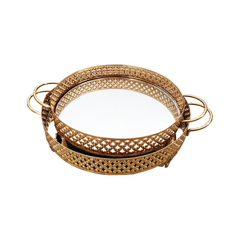SET 2 PLATEAUX DECO METAL ROND 30 &amp; 35 CM MODELE OR