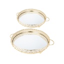 SET 2 PLATEAUX DECO METAL ROND 30 &amp; 35 CM MODELE OR