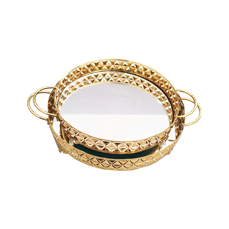 SET 2 PLATEAUX DECO METAL ROND 30 &amp; 35 CM MODELE OR