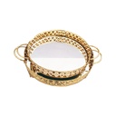 SET 2 PLATEAUX DECO METAL ROND 30 &amp; 35 CM MODELE OR