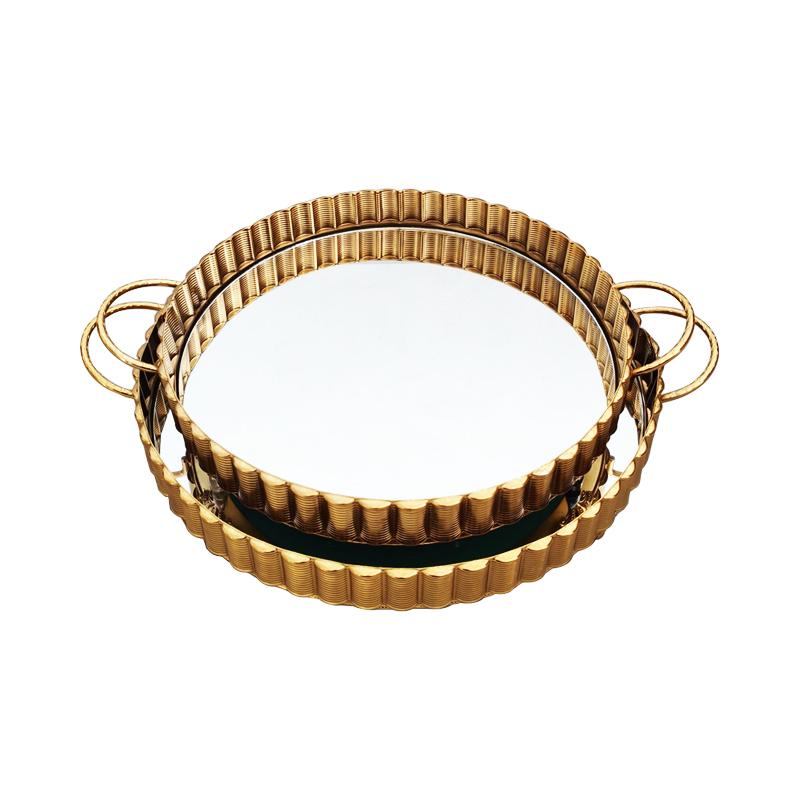 SET 2 PLATEAUX DECO METAL ROND 30 &amp; 35 CM MODELE OR