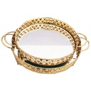 SET 2 PLATEAUX DECO METAL ROND 35 &amp; 40 CM MODELE OR