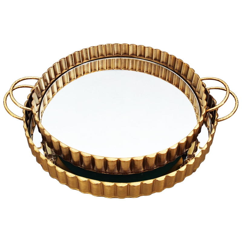 SET 2 PLATEAUX DECO METAL ROND 35 &amp; 40 CM MODELE OR