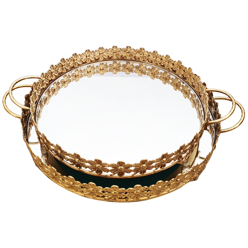 SET 2 PLATEAUX DECO METAL ROND 35 &amp; 40 CM MODELE OR
