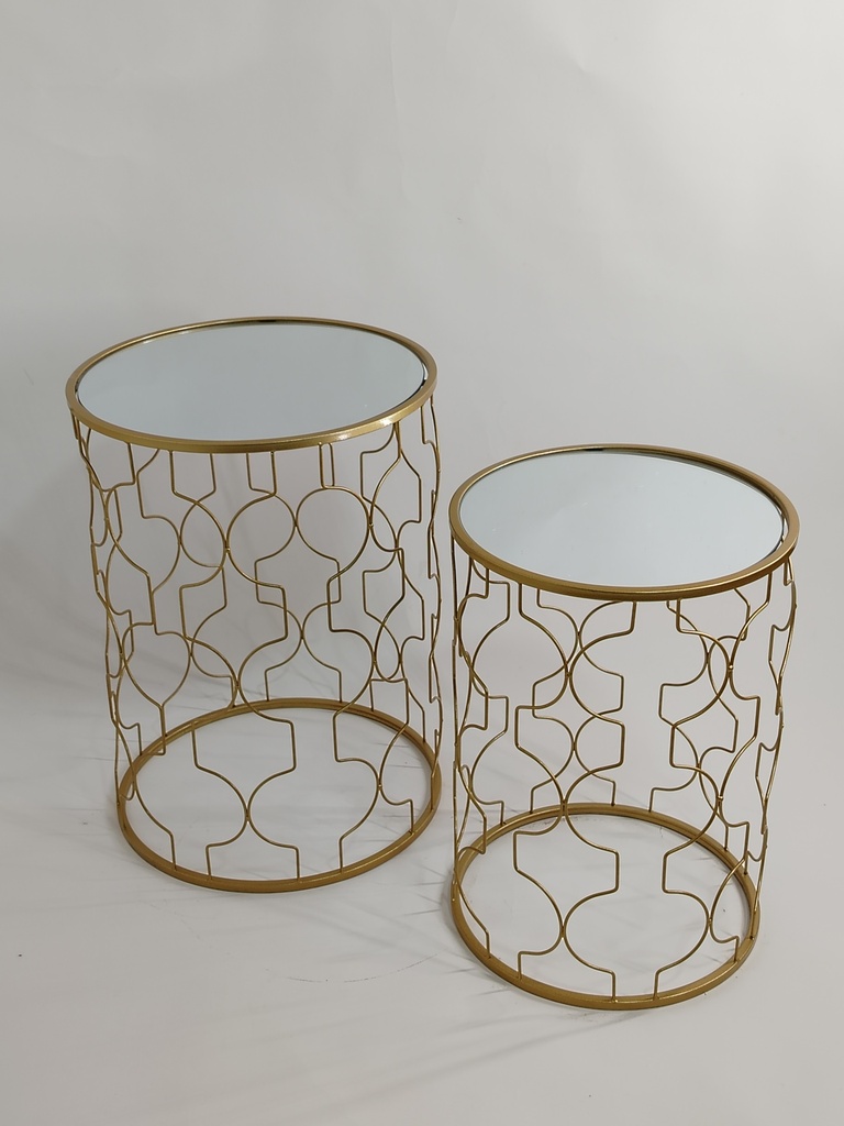 SET 2 TABLES SALONS METAL. 52X38 + 45X32 CM MODELE OR